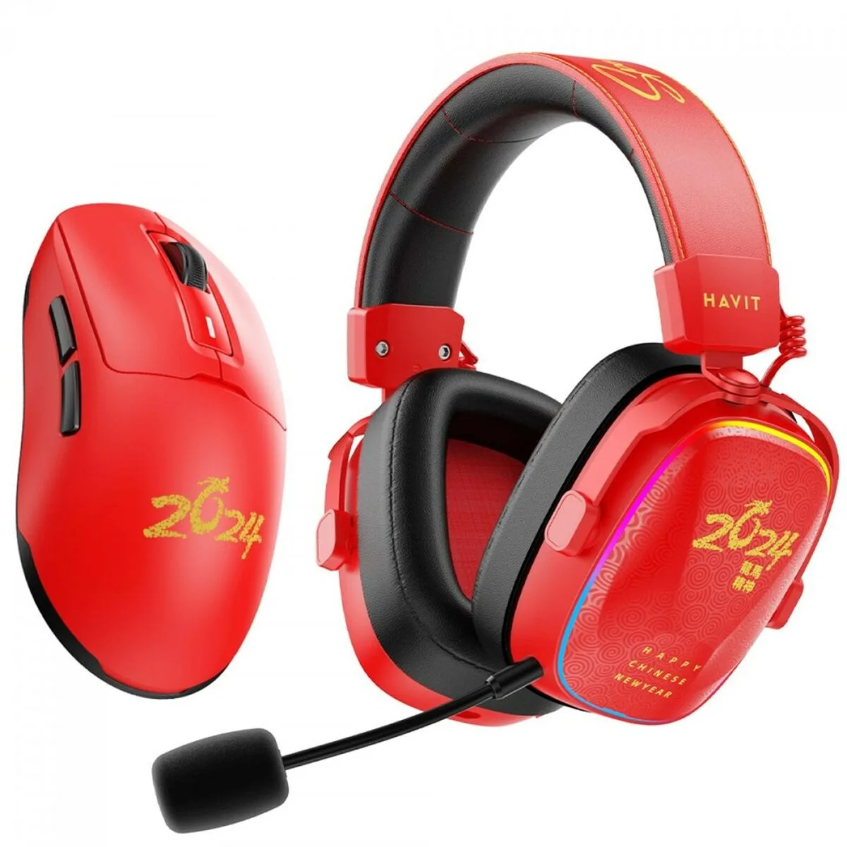 Havit H2039BG Happy Chinese New Year edition bundle: red headset and mouse (supplier photo)