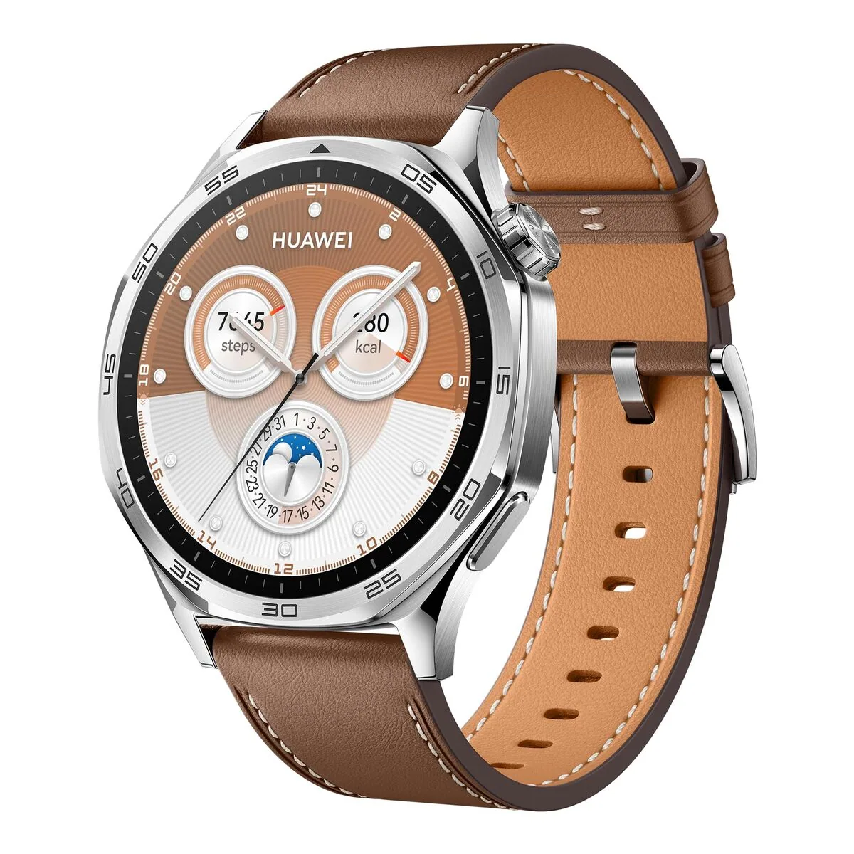 Huawei Watch GT 5 46 mm en acier inoxydable avec bracelet cuir marron